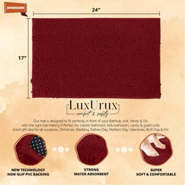 LuxUrux Bath Mat-Extra-Soft Plush Bath Shower Bathroom Rug, 1'' Chenille Microfiber Material, Super Absorbent Shaggy Bath Rug (Maroon, 42 x 60 cm)