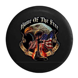 Home of Free Because of The Brave Military Rememberance Boots Rifle with Flag & Eagle Spare Tire Cover fits SUV Camper RV Accessories 32 in