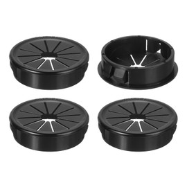 sourcing map 4Pcs Desk Grommet Black, Snap Bushing Grommet With Shutter for Holes with 1.5"(38mm) Mounting, Round Nylon Snap in Cable Desk Grommet for Cables and Cords Management