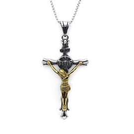 Jesus Crucifix Pendant, Crucifix Cross Necklace for Men, Jesus Cross Necklace Cross Jewelry, Hip Hop Cross Charm Necklace Stainless Steel Punk Cross Religious Pendant Necklace for mens (Gold)