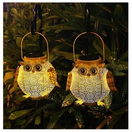 Wishlink 2Pack Outdoor Hanging Solar Lanterns Garden Light Waterproof Metal Decorative Solar Lantern Lights Lamp with Owl Pattern for Patio Yard Table Pathway