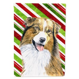 Caroline's Treasures SC9357GF Australian Shepherd Candy Cane Holiday Christmas Garden Flag Mailbox Flag Decorative Yard Flag Banner Outside Patio Artwork Yard Flower Beds, Garden Size, Multicolor