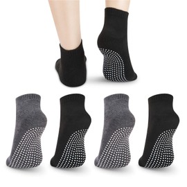 NEWCHAO Non Slip Skid Socks Gripper Yoga Socks for Women, Unisex Anti Slip Pilates Trainer Socks for Men and Girl for Home Workout Barre Hospital Pack of 4