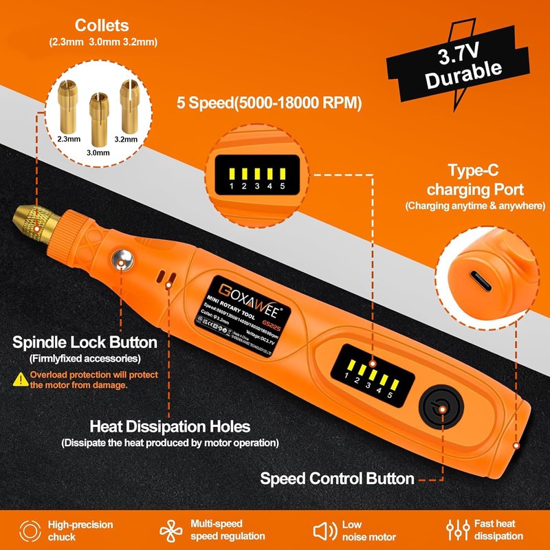GOXAWEE Mini Cordless Rotary Tool Kit with 105pcs Accessories, USB