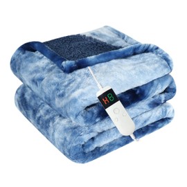 Cushious Electric Heated Blanket Throw 50''x60''Size Faux Fur Heating Blanket 10 Heating Settings, 1-8h Timer & Overheat Protection, Machine Washable, Soft Flannel and Sherpa Full Body Warmth