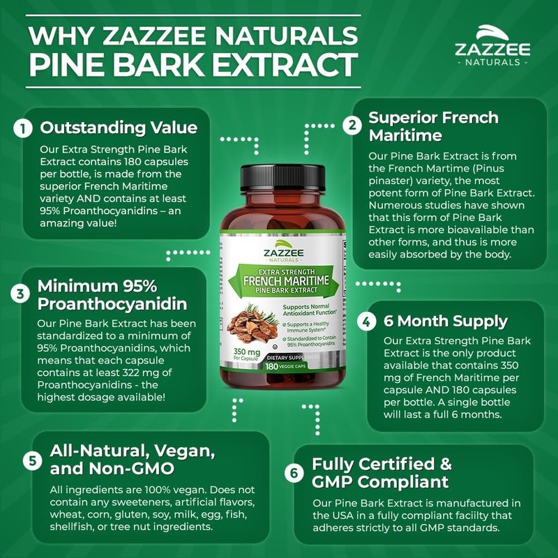 Zazzee Extra Strength French Maritime Pine Bark 20:1 Extract, 350