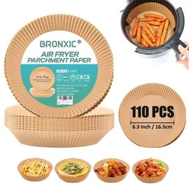 BRONXICÂ® | 110PCS Air Fryer Liners | Premium Quality 6.3 Inch Air Fryer Paper | Non-Stick & Waterproof | Heat Resistant Disposable Parchment Papers for Airfryer, Baking, Roasting & Cooking (6.3 Inch)