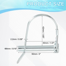 PATIKIL Shaft Locking Pin W Ear 1/4x2-3/16x1.65"(D*L*IW), 2 Pcs Safety Coupler Pin Pto Pin Round Arch Wire Retainer and Ear for Farm Trailer Tractor Truck Boat Towing (6x55x42mm)
