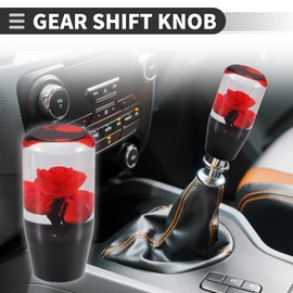 Motoforti Universal Rose Flower Car Gear Shift Knob, Manual Automatic Stick Gear Shifter Knob, 10cm, Acrylic, Red, 1 Set