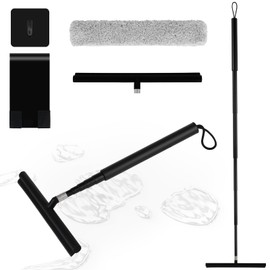 Shower Squeegee Long Handle, Squeegee Shower Floor 24-119.5 cm Telescopic Window Squeegee Made of Stainless Steel with Holder, Removable Shower Squeegee for Cleaning Shower Screens, Tiles and Windows