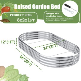Jebosam 8x2x1ft Raised Garden Bed Outdoor, Galvanized Raised Garden Bed for Vegetables Flowers, Large Planter Raised Beds for Gardening, Metal Planter Box for Fruits Herbs