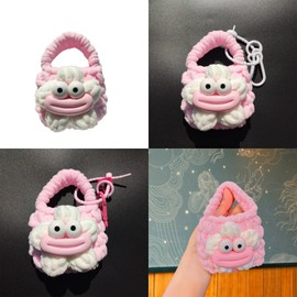 KEYDUACU Earbud Case Hand Knit Cotton Small Purse, Cute Sausage Mouth Flower Small Organizer, Plush Earphone Bag, Hand Knit Bag, Coin Pouch, Hearing Aid Cse,Earphone Protector(PINK)