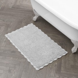 Laura Ashley Heathered Crochet Border 100% Cotton 20"x32" Skid-Resistant Bath Rug, Glacier Grey