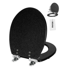 Angol Shiold Black Round Resin Toilet Seat Soft Close Quick Release Metal Zinc Alloy Hinge Easy to Install also Easy to Clean, Decorative Acrylic Seats (17 Inch, Black Starlight Glitter)
