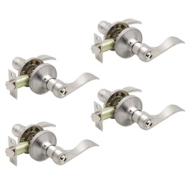 Probrico (4 Pack) Wave Style Keyed Alike Entry Levers, Keyed Reversible Door Handles with Lock and Same Keys, Exterior Interior Entry Locks in Satin Nickel Finish