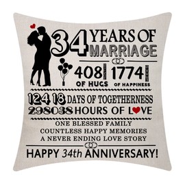 34th Wedding Anniversary Throw Pillow Cover Cushion Cover 18x18 Inch 34 Years of Marriage Present Marriage Keepsake Decoration Gift for Couples Parents Women Men Husband Wife Wedding Anniversary (34)