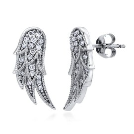 BERRICLE Sterling Silver Angel Wings Cubic Zirconia CZ Fashion Stud Earrings for Women, Rhodium Plated