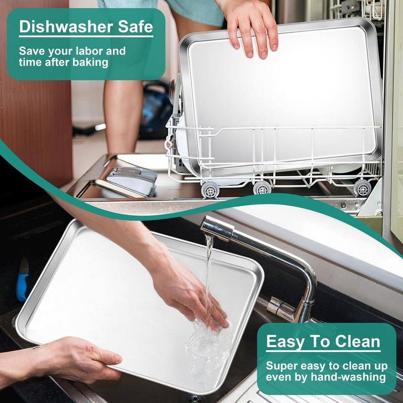 TeamFar Baking Sheet Set of 3, 16/12.5/9.3 Inch Stainless Steel