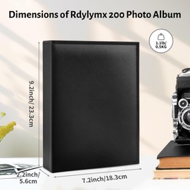 Rdylymx Photo Album 6x4 200 Pockets Photos, Leather Cover Photo Album, Photo Book for Family Wedding Baby Anniversary Valentines Picture Albums Holds 200 Landscape/Horizontal Photos(Black)