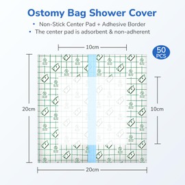 50 Pcs Waterproof Ostomy Bag Shower Cover 10x10cm, Stoma Bath Protector Shield Film with Non-Stick Pad, Colostomy Ileostomy Urostomy Bag Shower Guard Shield