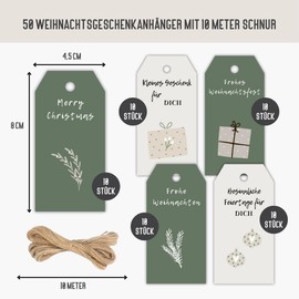 Christmas Gift Tag Merry Xmas (DIN A8, Green Beige)