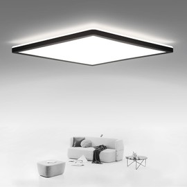 LED Ceiling Light Flat Ultra Thin IP54 Waterproof Ceiling Light for Bathroom, Hallway, Basement, Kitchen - 15W, 1800lm, 4000K, Black LED Panel, Square, 22cm