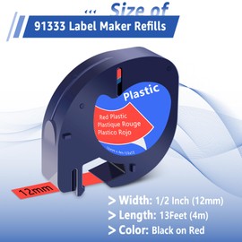 USUPERINK 10PK Compatible for Dymo LetraTag Refills 91333 91223 91203 59424 S0721630 Red Plastic Label Tape 1/2'' 12mm x 4m for Letra Tag LT100H LT100T QX50 Label Maker Black on Red Tape
