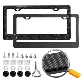 DCRCFIBER Real Carbon Fiber License Plate Frame, 100% Pure Carbon Fiber Frame, Black License Plate Holder Cover with Screw Caps, Anti-Vibration Pads, (Soccer Print 2 Hole)