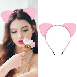 Totelux Cat Ears Headband Animal Ears Hair Band Cute Plush Hair Hoop for Women Girls Hair Accessories Birthday Party Supplies Pink