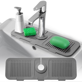 Tap Protector & Drip Mat Grey, Tap Splash Guard, Tap Mat for Kitchen Sink Cuttable & Foldable, Tap Mat for Water Catcher Worktop Protect, for Kitchen and Bathroom