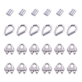 Glarks 24Pcs M2 Wire Rope Cable Clip Clamp with Cable Thimbles Combo and Aluminum Crimping Loop Sleeve Set for Wire Rope Cable Thimbles Rigging (5/64'' Wire Rope Clips Set)