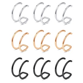 D.Bella Fake Nose Ring Hoop Double Hoop Faux Nose Piercing Stainless Steel Faux Nose Ring Non Piercing Lip Ring Ear Cuff Clip on Helix Cartilage Earring