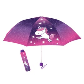 p:os Unicorn Umbrella for Children, Windproof, Pocket Umbrella with Manual Opening and Sturdy Fibreglass Frame, Diameter Approx. 100 cm