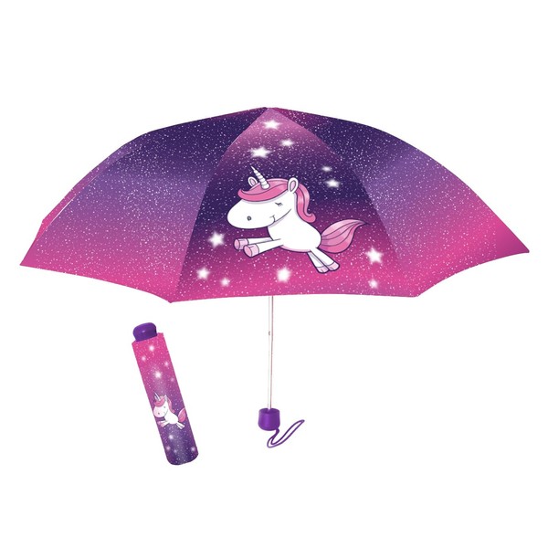 p:os Unicorn Umbrella for Children, Windproof, Pocket Umbrella with Manual
