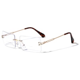 V.W.E. Men Metal Rimless Anti-Blue Blocker BIFOCAL Reading Glasses - Rectangular Fashion Tinted Readers UV Protection (Gold, 2.75, multiplier_x)