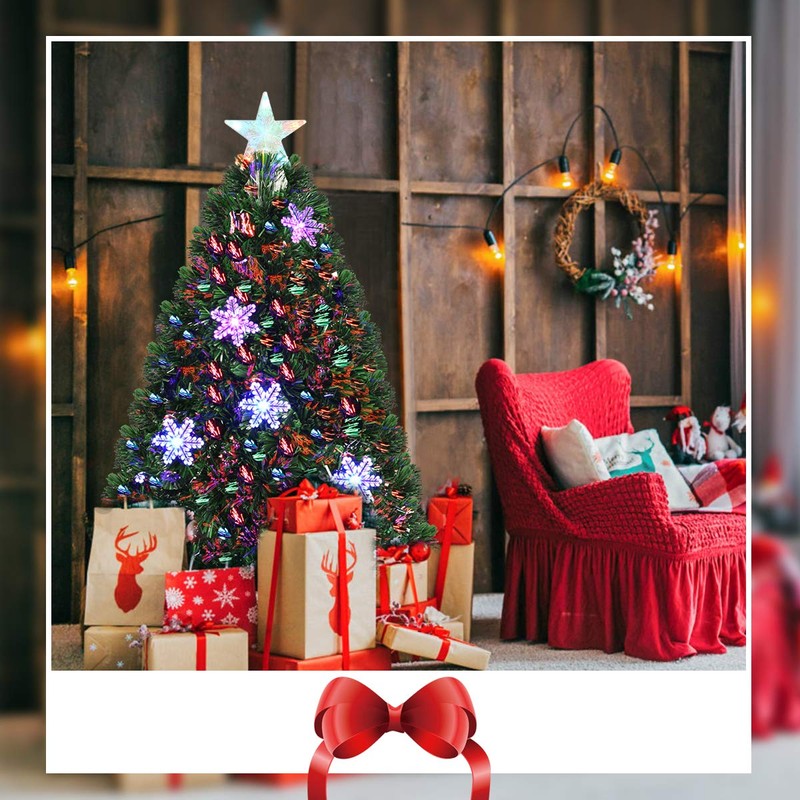 GOFLAME 4FT Pre-Lit Optical Fiber Christmas Artificial Tree with Multicolor