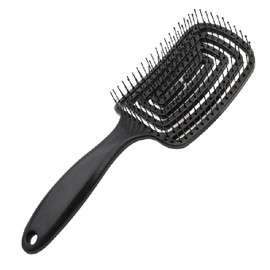 YANCI Hair Brush, Curved Vented Detangling Hair Brushes for Women Men Kids, Professional Vent Styling Brush for Wet Dry Curly Thick Straight Hair Fast Blow Drying Brush (Black)