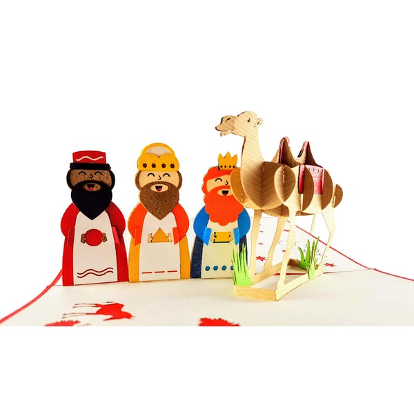 iGifts And Cards Unique Christmas Three Kings 3D Pop Up Greeting Card - Merry Christmas, Season's Greetings, Inspirational, Wise Men, Jolly, Joy, Cool, Red, Cute, Fancy