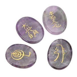 4Pcs Reiki Symbols Stones, Home Decor Pieces Polished Hand Engraved Symbols Practical Reiki Stones Ornament Beautiful and Special for Meditation(#1)