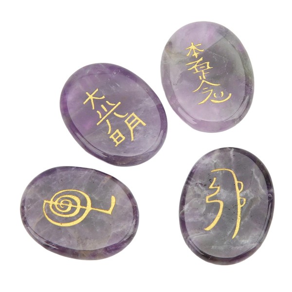 4Pcs Reiki Symbols Stones, Home Decor Pieces Polished Hand Engraved