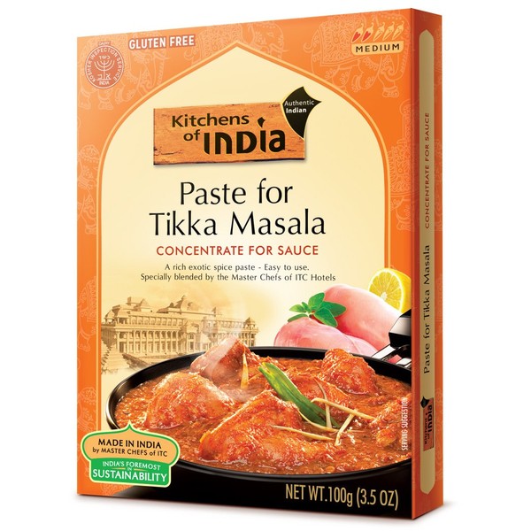 Kitchens of India Paste for Tikka Masala, 100g (3.5 OZ), Easy-to-Use Spice Paste for Authentic Indian Dish - Veg Tikka Masala or Chicken Tikka Masala