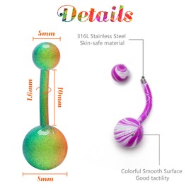 CrazyPiercing Striped Colorful 14 Gauge Stainless Steel Belly Button Ring Retainer (8 PCS)