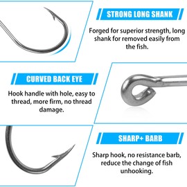 Octopus Beak Hooks,60pcs/100pcs Stainless Steel Saltwater Fishing Hooks Suicide Bait Jig Big Game Offset Circle Hooks 9/0-60pcs