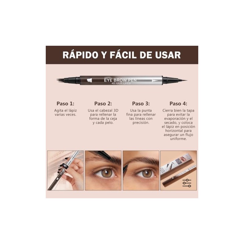 Erinde Lápiz Líquido para Cejas Doble Punta, Perfilado Preciso, 4