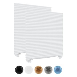 2 Pack Blackout Blinds Temporary Window Shades Cordless Pleated Fabric Shades Light Filtering Pleated Paper Shade with 4 Clips for Bathroom Kitchen Living Room Office, Easy to Cut and Install