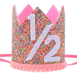 FdcLixuvol Half Birthday Party Crown for Babies, Glitter 1/2 Birthday Crown Hat Cute 6 Months Birthdays Hat Outfit Decorations Sprinkle Birthdays Photo Props for Boy and Girl Party