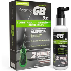SISTEMA GB - Solución contra la alopecia. Ingredientes activos que combaten la calvicie bloqueando la enzima que tira el cabello. Frasco y atomizador con 60ml