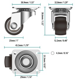 HOLKIE 1 inch Small Caster Wheels for Furniture Low Profile Casters Set of 4 Total Capacity 90 Lbs Perfect Wheels for Small Project、Nightstand、Side Table (No Brake)