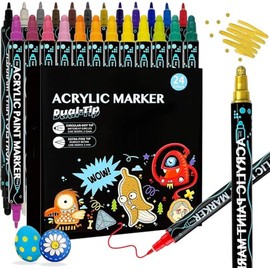Plumones Acrilicos Doble Punta, Sebami 24 Colores Acrílicos Marcadores, Rotuladores Acrilicos para Piedras, Cristal, Madera, Cerámica, Plastico, Lienzo, Huevos de Pascua (24 Colors)