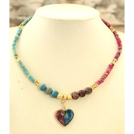 Sea Sediment Jasper Sea Sediment Fuchsia & Sky Blue W/ Pendant In Dainty Vibrant Necklace